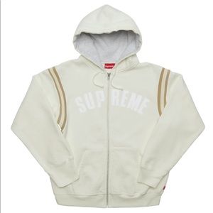 Authentic Supreme white and gold zip up hoodie